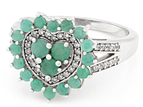 Pre-Owned 0.66ctw Emerald with 0.17ctw White Zircon Rhodium Over Sterling Silver Ring - Size 7
