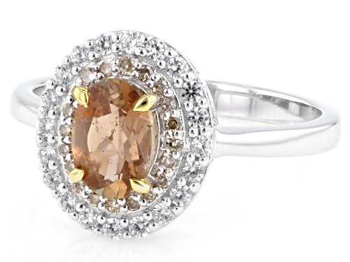 Pre-Owned .66ct Andalusite with .33ctw Champagne Diamond & White Zircon Rhodium Over Sterling Silver - Size 7