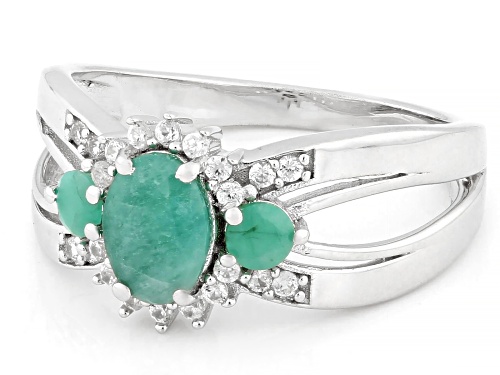 Pre-Owned 0.85ctw Emerald with 0.16ctw White Zircon Rhodium Over Sterling Silver Ring - Size 7