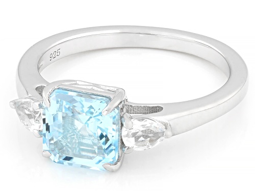 Pre-Owned 1.80ct Asscher Cut Glacier Topaz™ With 0.32ctw White Topaz Rhodium Over Sterling Silver Ri - Size 7