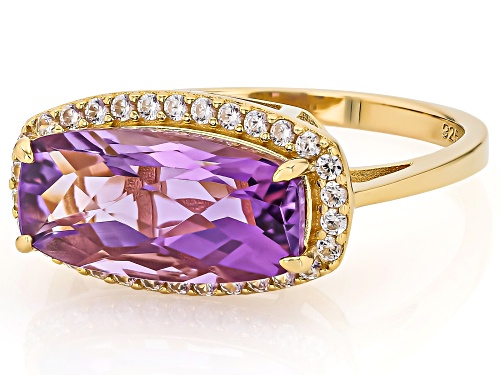 Pre-Owned 3.23ct Canela Amethyst with 0.26ctw White Zircon 18k Yellow Gold Over Sterling Silver Ring - Size 8