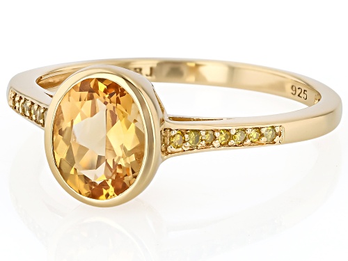 Pre-Owned 0.98ct Citrine With 0.06ctw Yellow Diamond 18k Yellow Gold Over Sterling Silver Ring - Size 8