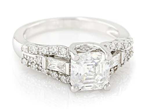 Pre-Owned MOISSANITE FIRE® 2.27CTW DEW ASSCHER CUT WITH BAGUETTE ROUND BRILLIANT PLATINEVE® RING - Size 8