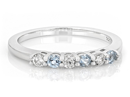Pre-Owned 0.15ctw Ofiki Aquamarine with 0.28ctw White Zircon Rhodium Over Sterling Silver Ring - Size 6