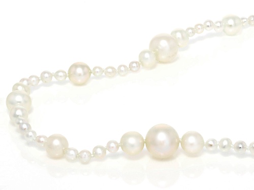 Pre-Owned Genusis™ 3-8mm White Cultured Freshwater Pearl Rhodium Over Sterling Silver 32 Inch Neckla - Size 32