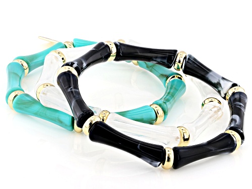 Pre-Owned Off Park® Collection, Multi-Color Resin Gold Tone Bamboo Style Stretch Bracelet Set of 3