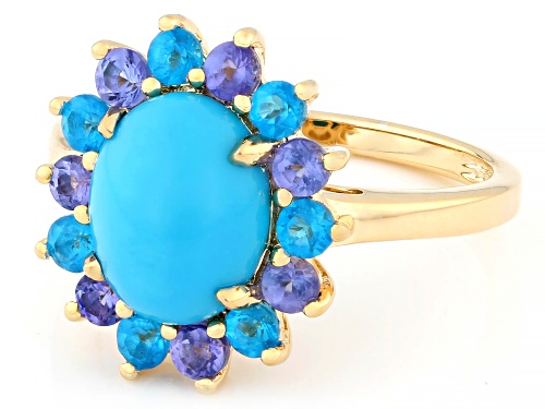 Pre-Owned Sleeping Beauty Turquoise with 0.44ctw Tanzanite &  0.50ctw Neon Apatite 18k Gold Over Sil - Size 10