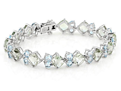 Pre-Owned 20.95ctw Cushion Prasiolite With 9.44ctw Glacier Topaz™ Rhodium Over Sterling Silver Tenni - Size 8