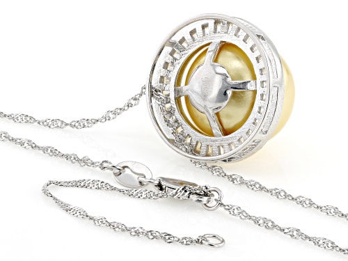 Pre-Owned Pearlfection® 14mm Golden South Sea Simulant &  Bella Luce® Rhodium Over Sterling Silver P