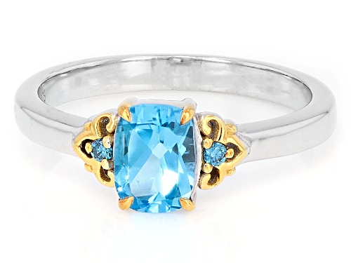 Pre-Owned 1.02ct Swiss Blue Topaz with 0.02ctw Prazana® Lab Grown Diamonds Rhodium & 18k Gold Over S - Size 6