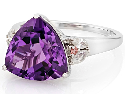 Pre-Owned 4.67ct Canela Amethyst with 0.41ctw Prazana® Lab Grown Diamonds & Zircon Rhodium Over Silv - Size 12