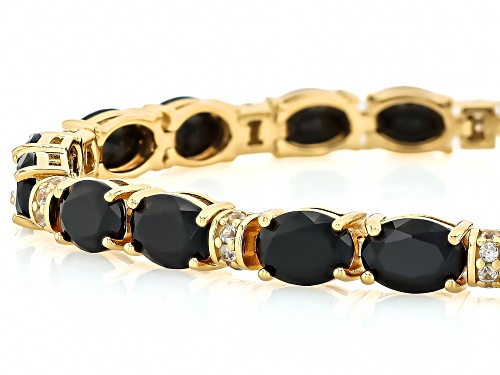 Pre-Owned 4.19ctw Black Spinel With 0.22ctw White Zircon 18k Yellow Gold Over Sterling Silver Bracel - Size 7.25