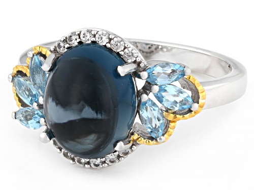 Pre-Owned 10x8mm London Blue With .52ctw Swiss Blue Topaz & Zircon Rhodium & 18K Gold Over Silver Ri - Size 10
