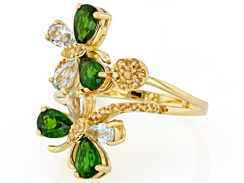 Pre-Owned 1.70ctw Chrome Diopside with 4.28ctw Glacier Topaz™ and Citrine 18K Yellow Gold Over Silve - Size 10