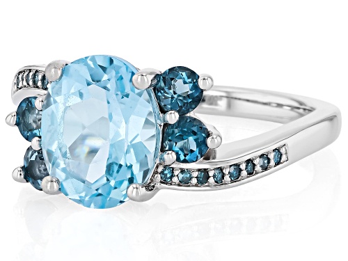 Pre-Owned 3.24ct Glacier Topaz™, 0.50ctw London Blue Topaz & 0.07ctw Blue Diamond Rhodium Over Silve - Size 6