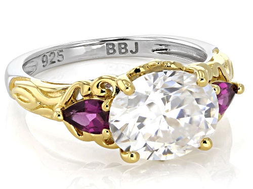 Pre-Owned MOISSANITE FIRE® 3.00CT DEW AND GRAPE GARNET PLATINEVE® & 14K YELLOW GOLD OVER SILVER RING - Size 8