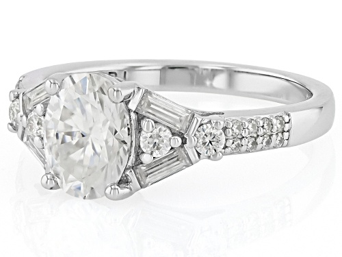 Pre-Owned Moissanite Fire® 2.02ctw DEW Oval, Baguette, and Round Platineve® Ring - Size 8