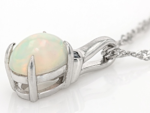 Pre-Owned 0.71ct Ethiopian Opal With Blue Diamond Accent Rhodium Over Sterling Silver Pendant With C
