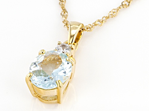 Pre-Owned 2.92ctw Blue Apatite And White Zircon 18K Yellow Gold Over Sterling Silver Pendant With Ch