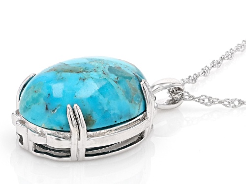 Pre-Owned 20x15mm Oval Turquoise Rhodium Over Sterling Silver Pendant With Chain