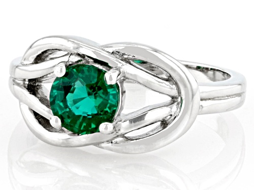 Pre-Owned 0.60ct Round Lab Created Emerald Rhodium Over Sterling Silver Ring - Size 6
