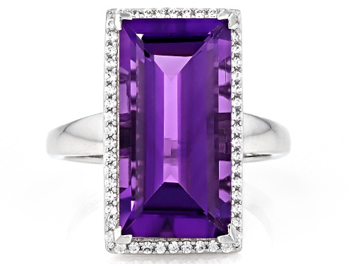 Pre-Owned 7.23ct Baguette Canela Amethyst with .01ctw White Zircon Rhodium Over Sterling Silver Ring - Size 8