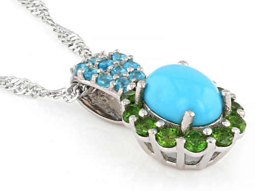 Pre-Owned Sleeping Beauty Turquoise & 0.61ctw Chrome & Neon Apatite Rhodium Over Silver Pendant With