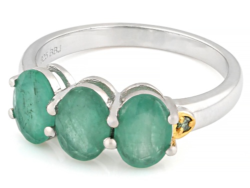Pre-Owned 1.80ctw Zambian Emerald With 0.02ctw Lab Grown Diamond Rhodium & 18K Yellow Gold Over Silv - Size 8