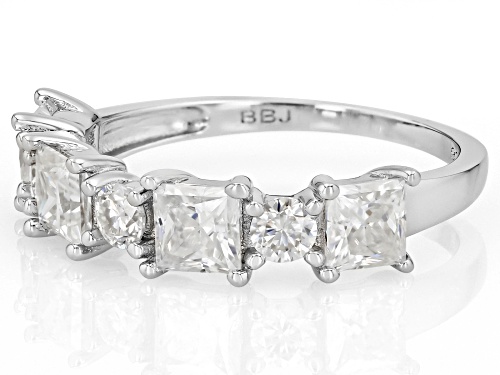 Pre-Owned Moissanite Fire® 1.78ctw DEW Square Princess Cut and Round Brilliant Platineve® Band Ring - Size 7