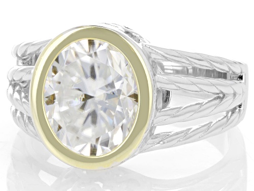 Pre-Owned MOISSANITE FIRE® 4.20CT DEW OVAL PLATINEVE® AND 14K YELLOW GOLD OVER SILVER RING - Size 8