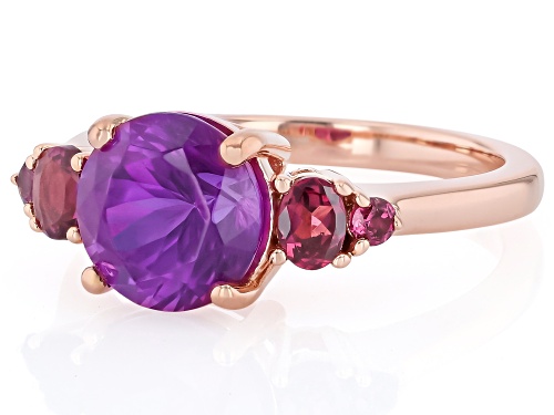 Pre-Owned 3.02ctw Cranberry Zandrite(R) With 0.50ctw Rhodolite 18K Rose Gold Over Sterling Silver Ri - Size 6
