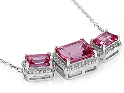 Pre-Owned 6.61ctw Rectangular Octagonal Pink Topaz With .82ctw White Topaz Rhodium Over Silver Neckl - Size 18