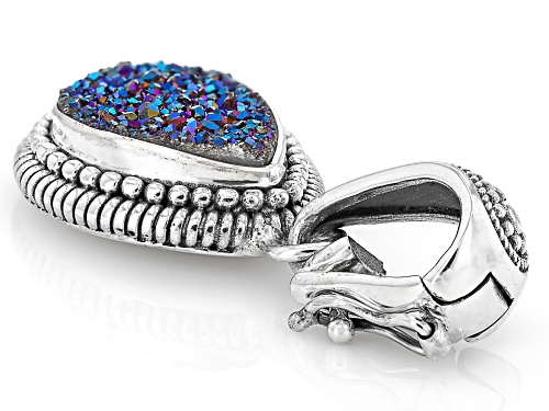 Pre-Owned Artisan Collection of Bali™ Titanium Blue Drusy Quartz Sterling Silver Enhancer Pendant