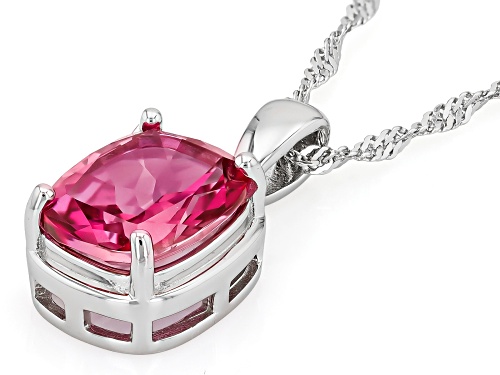 Pre-Owned 4.00ct Cushion Pink Topaz Rhodium Over Sterling Silver Pendant With Chain