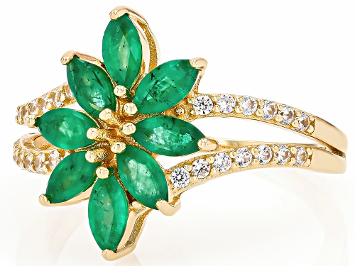 Pre-Owned 0.94ctw Sakota Emerald With 0.36ctw White Zircon 18k Yellow Gold Over Sterling Silver Ring - Size 7