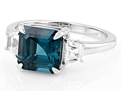 Pre-Owned 3.09ctw Lab Teal Spinel And Lab Created White Sapphire Rhodium Over Sterling Silver Ring - Size 6