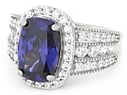 Pre-Owned Bella Luce® Esotica™ 8.22ctw Tanzanite And White Diamond Simulants Platinum Over Brass Rin - Size 6
