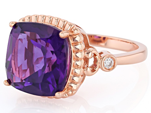 Pre-Owned 5.40ct African Amethyst with 0.05ctw Moissanite Fire® 18K Rose Gold Over Sterling Silver R - Size 7