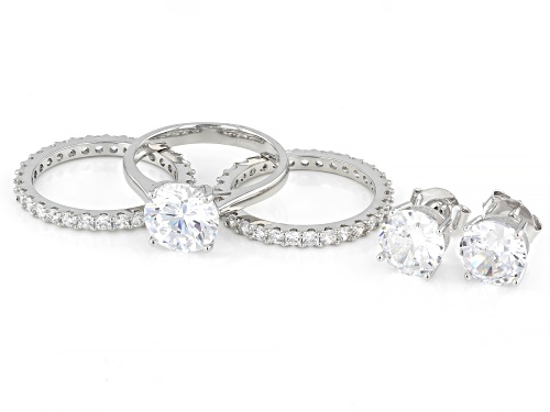 Pre-Owned Bella Luce® 13.28ctw White Diamond Simulant Rhodium Over Brass Ring and Stud Set