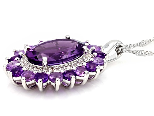 Pre-Owned 6.00ctw Amethyst with 0.26ctw White Zircon Rhodium Over Sterling Silver Pendant With Chain