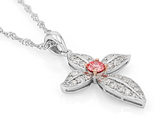 Pre-Owned Prazana® Lab-Grown Diamonds .75ctw Pink and White Round Diamond Sterling Silver Cross Pend