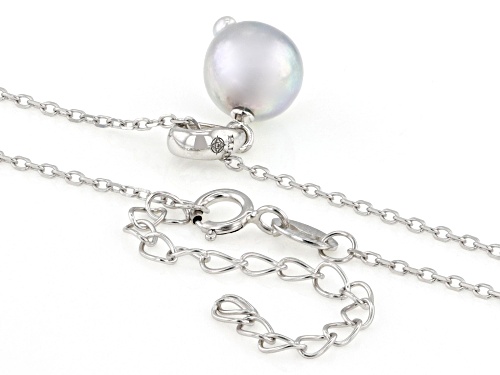 Pre-Owned 7mm Platinum Cultured Japanese Akoya Pearl Rhodium Over Sterling Silver Pendant With Chain