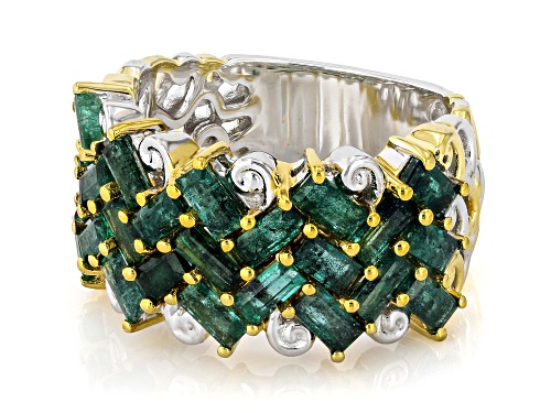 Pre-Owned 2.84ctw Baguette Grizzly Emerald Rhodium & 24k Yellow Gold Over Palladium Sterling Silver - Size 8