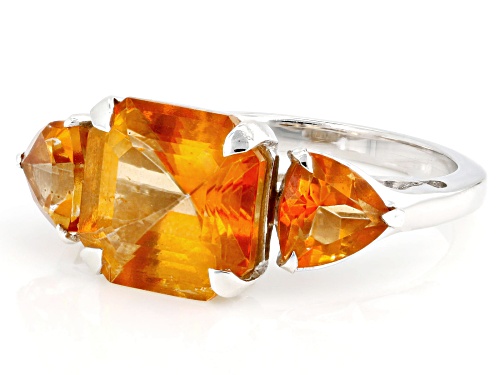 Pre-Owned 7.11ctw Mandarin Orange Topaz Rhodium Over Sterling Silver Assher Cut Ring - Size 7