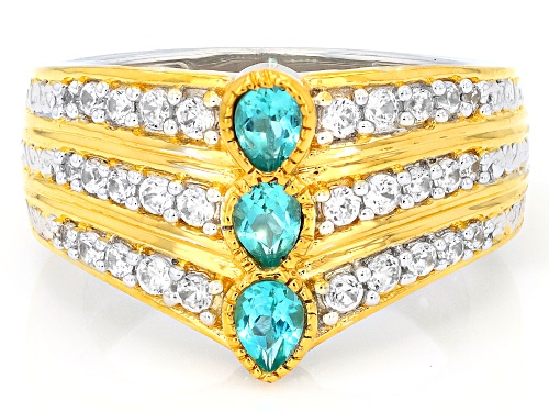 Pre-Owned 1.28ctw Dauphin Apatite With White Zircon Rhodium And 24k Gold Over Palladium Sterling Sil - Size 6