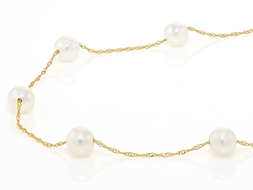 Pre-Owned 6-7mm White Cultured Freshwater Pearl 14k Yellow Gold Station Necklace - Size 18
