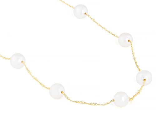 Pre-Owned 6-7mm White Cultured Freshwater Pearl 14k Yellow Gold Station 24 Inch Necklace - Size 24