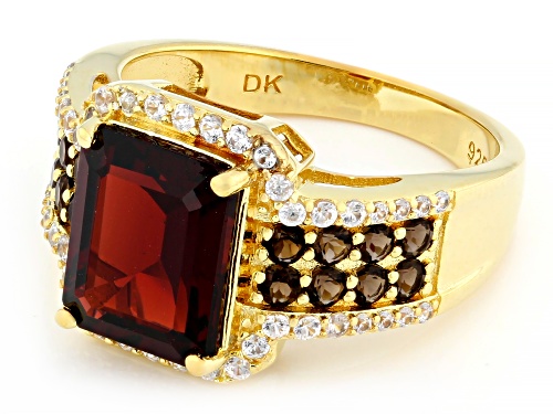 Pre-Owned 3.40ct Garnet with 0.54ctw Smoky Quartz & 0.34ctw White Zircon 18k Yellow Gold Over Silver - Size 10