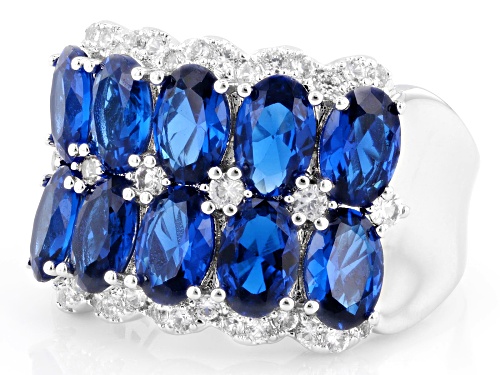 Pre-Owned 4.25ctw Lab Created Blue Spinel With 0.46ctw Lab Created White Sapphire Rhodium Over Brass - Size 8