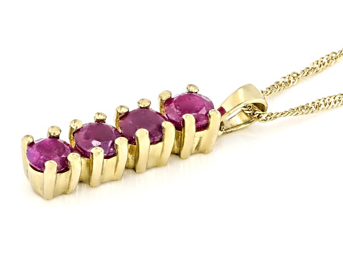 Pre-Owned 1.09ctw Ruby 10K Yellow Gold 4-Stone Pendant with Chain